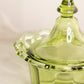 Vintage Imperial Glass Green Lidded Dish with Lattice Edge
