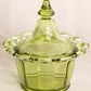 Vintage Imperial Glass Green Lidded Dish with Lattice Edge