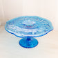 Vintage Imperial Glass Medium Blue Cake Stand with Fancy Designs