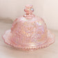 Vintage Imperial Glass Pink Iridescent Glass Floral Cheese Butter Dish