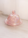Vintage Imperial Glass Pink Iridescent Glass Floral Cheese Butter Dish