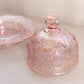 Vintage Imperial Glass Pink Iridescent Glass Floral Cheese Butter Dish
