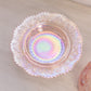 Vintage Imperial Glass Pink Iridescent Glass Floral Cheese Butter Dish