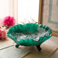Vintage Imperial Glass Rose Green & White Slag Glass 3-Toed Bowl