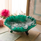 Vintage Imperial Glass Rose Green & White Slag Glass 3-Toed Bowl