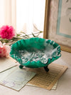 Vintage Imperial Glass Rose Green & White Slag Glass 3-Toed Bowl