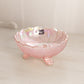 Vintage Imperial Pink Iridescent Glass Flower 3-Toed Bowl
