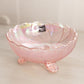 Vintage Imperial Pink Iridescent Glass Flower 3-Toed Bowl