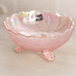 Vintage Imperial Pink Iridescent Glass Flower 3-Toed Bowl