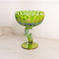 Vintage Indiana Green Iridescent Lotus Blossom Glass Flower Compote