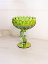 Vintage Indiana Green Iridescent Lotus Blossom Glass Flower Compote