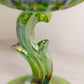 Vintage Indiana Green Iridescent Lotus Blossom Glass Flower Compote