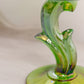 Vintage Indiana Green Iridescent Lotus Blossom Glass Flower Compote