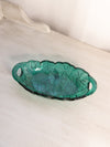 Vintage Indiana Lily Pons Oval Teal Green Floral Handled Glass Dish