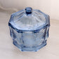 Vintage Indiana Octagonal Dark Blue Glass Lidded Dish Blue