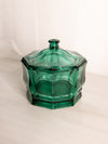 Vintage Indiana Octagonal Dark Green Glass Lidded Dish