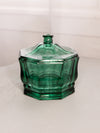 Vintage Indiana Octagonal Dark Green Glass Lidded Dish