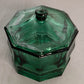 Vintage Indiana Octagonal Dark Green Glass Lidded Dish