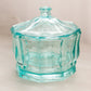Vintage Indiana Octagonal Teal Glass Lidded Dish