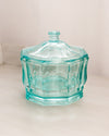 Vintage Indiana Octagonal Teal Glass Lidded Dish