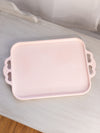 Vintage Jeannette Glass Large Rectangular Pink Milk Glass Handled Tray
