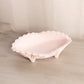 Vintage Jeannette Glass Oval Shell Pink Glass Bowl w/ Diamond Designs