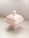 Vintage Jeannette Glass Square Shell Pink Milk Glass Leaf Lidded Dish