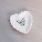 Vintage Kemple Small White Milk Glass Heart Dish with Purple Flowers