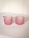 Vintage L.E. Smith Pink Glass Hobnail Creamer & Sugar Set