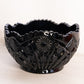Vintage Large Black Glass Bowl with Scalloped Edge