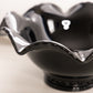 Vintage Large Black Glass Footed Bowl with Ruffle Edge
