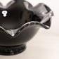 Vintage Large Black Glass Footed Bowl with Ruffle Edge