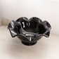 Vintage Large Black Glass Footed Bowl with Ruffle Edge