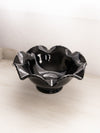 Vintage Large Black Glass Footed Bowl with Ruffle Edge