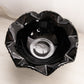 Vintage Large Black Glass Footed Bowl with Ruffle Edge