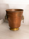 Vintage Large Brass and Copper Lion Head Handle Bucket