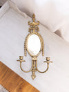 Vintage Large Brass Double Candleholder Ornate Mirror Wall Sconce