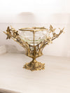 Vintage Large Brass Floral Bowl with Etched Glass Insert