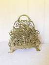 Vintage Large Brass Mail Holder Magazine Rack with Cameo-Style Relief