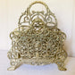 Vintage Large Brass Mail Holder Magazine Rack with Cameo-Style Relief