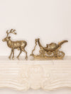 Vintage Large Brass Reindeer with Ornate Two-Piece Sleigh