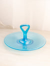 Vintage Large Circular Blue Iridescent Stretch Glass Tidbit Tray