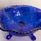 Vintage Large Cobalt Blue Glass 3-Toed Deer and Holly Berry Bowl