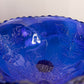 Vintage Large Cobalt Blue Glass 3-Toed Deer and Holly Berry Bowl