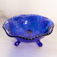 Vintage Large Cobalt Blue Glass 3-Toed Deer and Holly Berry Bowl