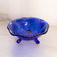 Vintage Large Cobalt Blue Glass 3-Toed Deer and Holly Berry Bowl