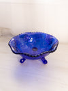 Vintage Large Cobalt Blue Glass 3-Toed Deer and Holly Berry Bowl