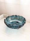 Vintage Large Dark Blue Bowl Flower Shaped Bowl with 3 Toes