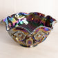 Vintage Large Dark Purple Iridescent Glass Ruffled Quintec Bowl