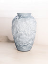 Vintage Large Fenton Blue Grey Cased Glass Vase with Floral Designs